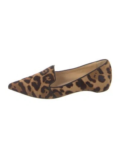 Pre-owned Christian Louboutin Ponyhair Animal Print Loafers In Brown