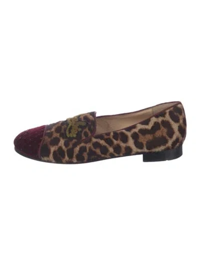 Pre-owned Christian Louboutin Ponyhair Animal Print Loafers In Multi