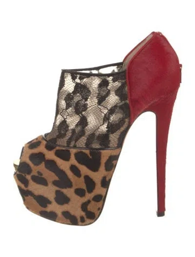 Pre-owned Christian Louboutin Ponyhair Animal Print Mules In Brown