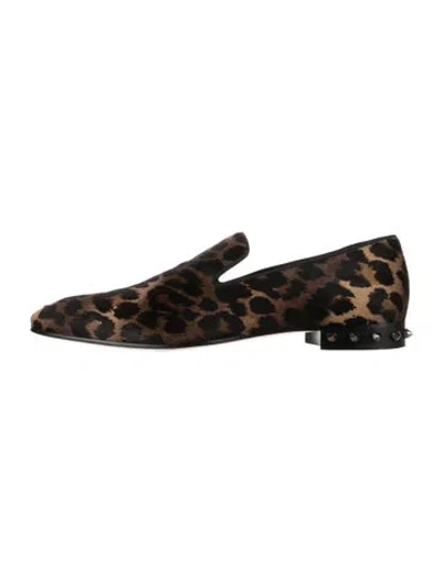 Pre-owned Christian Louboutin Ponyhair Animal Print Oxfords In Brown
