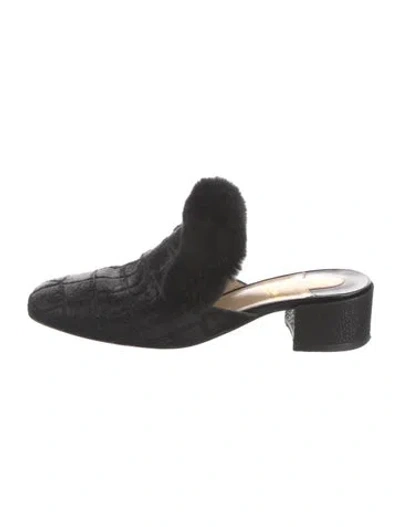 Pre-owned Christian Louboutin Ponyhair Fur Trim Mules In Black
