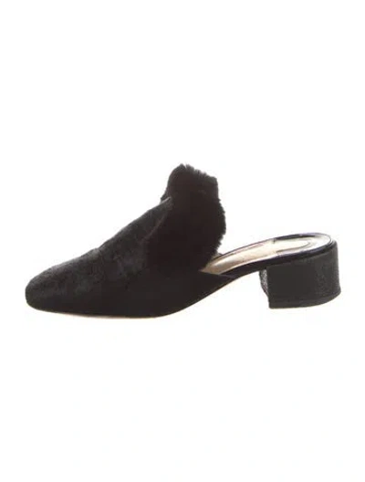 Pre-owned Christian Louboutin Ponyhair Fur Trim Mules In Black