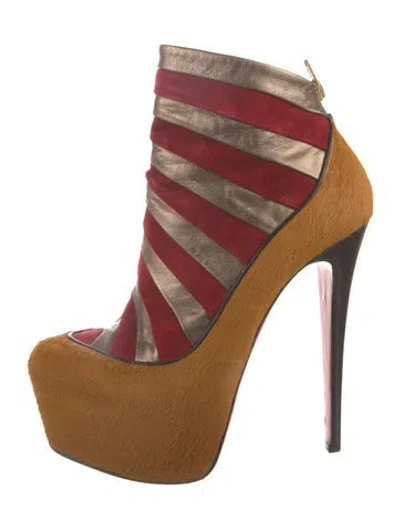 Pre-owned Christian Louboutin Ponyhair Striped Boots In Brown