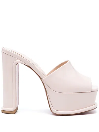 Christian Louboutin Powder Pink Open Toe Sandals With High Block Heel And Platform Sole In White