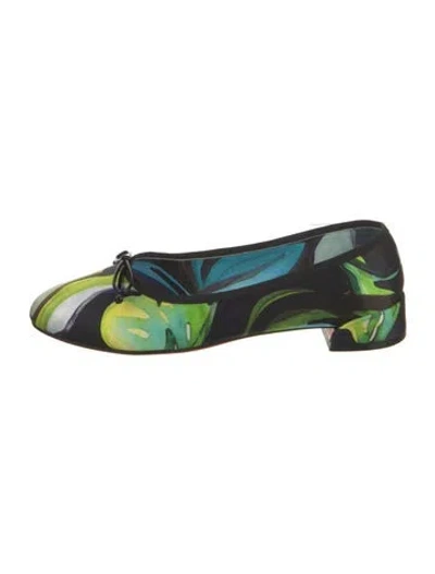 Pre-owned Christian Louboutin Printed Bow Accents Ballet Flats In Green