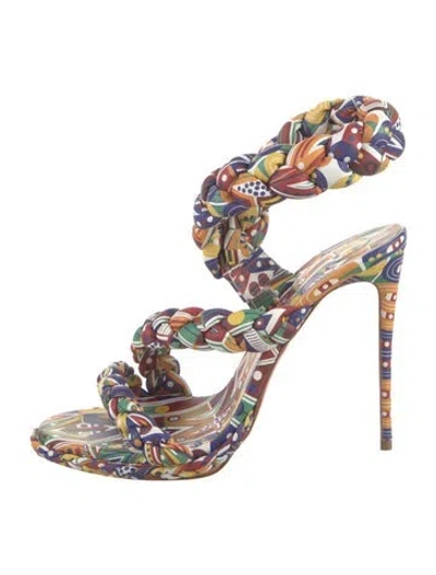 Pre-owned Christian Louboutin Printed Braided Accents Sandals In Yellow