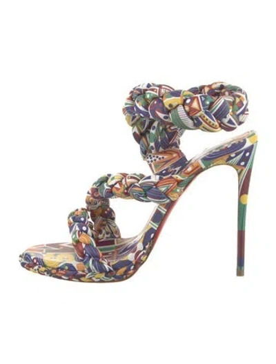Pre-owned Christian Louboutin Printed Braided Accents Sandals In Yellow
