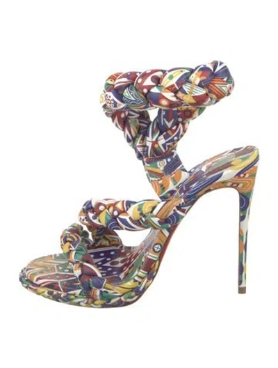 Pre-owned Christian Louboutin Printed Braided Accents Sandals In Yellow