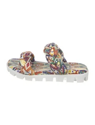 Pre-owned Christian Louboutin Printed Braided Accents Slides In Yellow