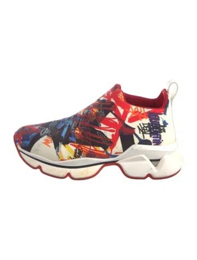 Pre-owned Christian Louboutin Printed Chunky Sneakers In Red