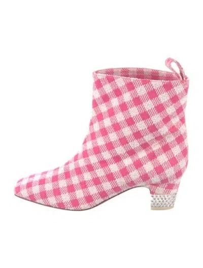 Pre-owned Christian Louboutin Printed Crystal Embellishments Rain Boots In Pink