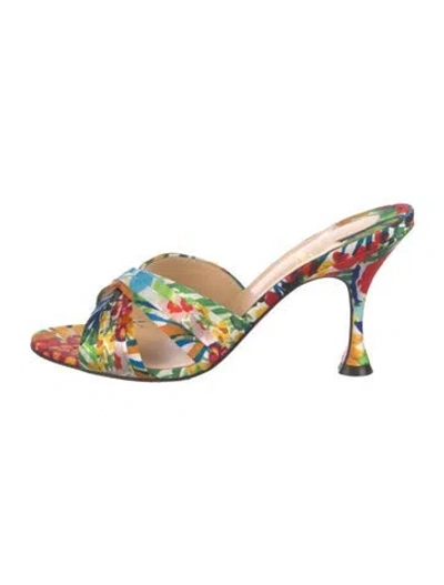 Pre-owned Christian Louboutin Printed Pleated Accents Slides In White