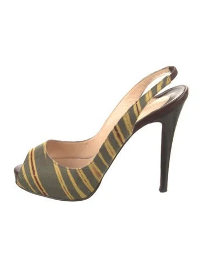 Pre-owned Christian Louboutin Printed Slingback Sandals In Green