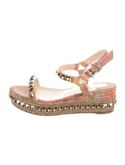Pre-owned Christian Louboutin Printed Studded Accents Espadrilles