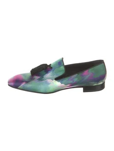 Pre-owned Christian Louboutin Printed Tassel Accents Slippers In Green