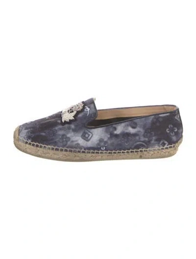 Pre-owned Christian Louboutin Printed Whipstitch Trim Espadrilles In Blue