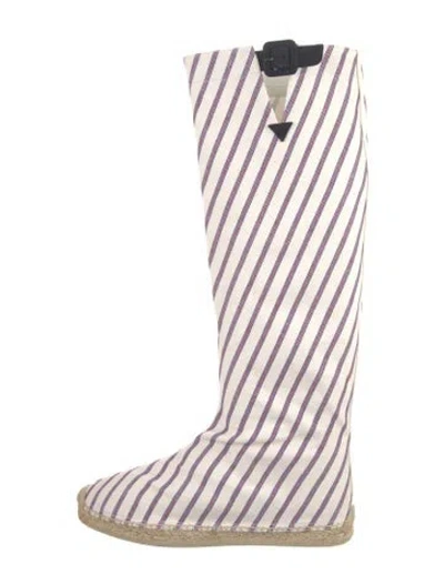 Pre-owned Christian Louboutin Printed Whipstitch Trim Rain Boots In White