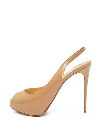 Pre-owned Christian Louboutin Private Number Peep-toe Pumps In Neutral
