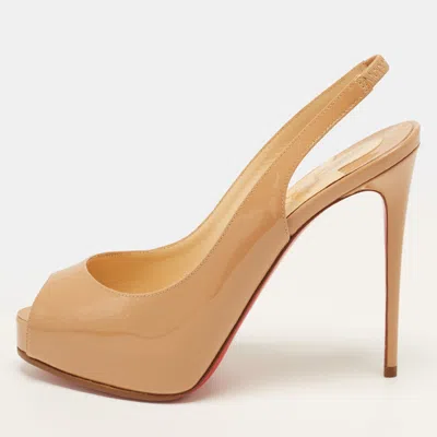 Pre-owned Christian Louboutin Private Number Size 35 Beige Patent Leather Platform Sandals