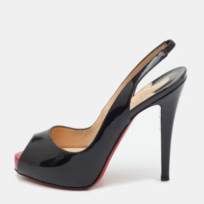 Pre-owned Christian Louboutin Private Number Size 37 Black Patent Leather Platform Peep Toe Pumps