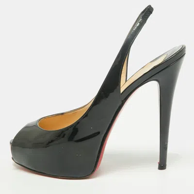 Pre-owned Christian Louboutin Private Number Size 39 Black Patent Leather Platform Slingback Pumps