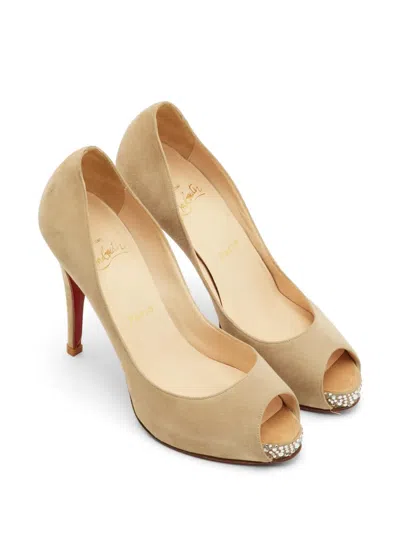 Pre-owned Christian Louboutin Prive Crystal-embellished Pumps In Neutral