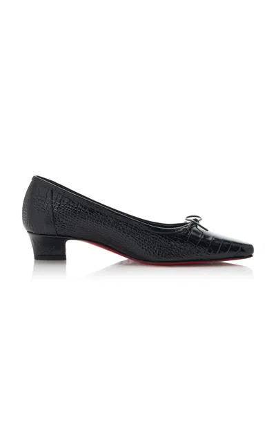 Christian Louboutin Promessina 35mm Croc-effect Ballet Flats In Black