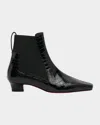 Christian Louboutin Promidavol Croc-embossed Leather Red Sole Ankle Booties In Black