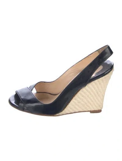 Pre-owned Christian Louboutin Puglia Wedge Patent Leather Slingback Sandals