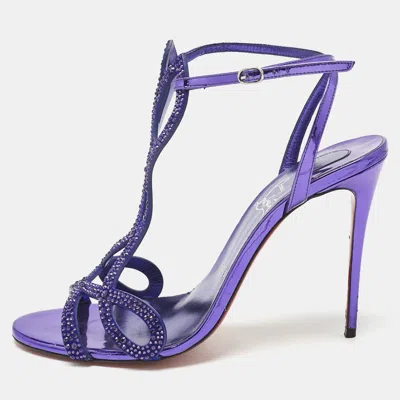 Pre-owned Christian Louboutin Purple Crystal Embellished Suede Double L Sandals Size 40.5