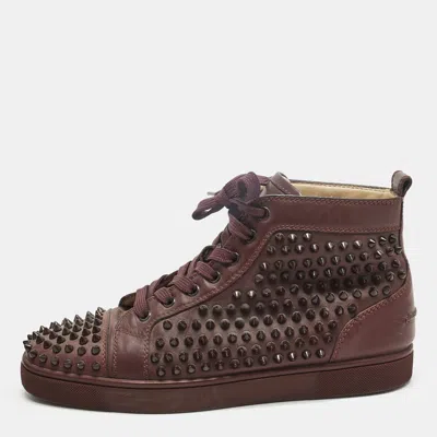 Pre-owned Christian Louboutin Purple Leather Louis Spikes High Top Sneakers Size 40.5