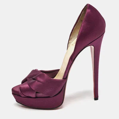 Pre-owned Christian Louboutin Purple Satin Volpi 150 Peep Toe D'orsay Pumps Size 38