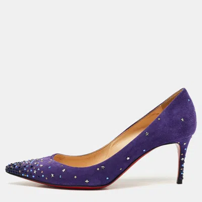 Pre-owned Christian Louboutin Purple Suede Crystal Embellished Gravitanita Pumps Size 38.5