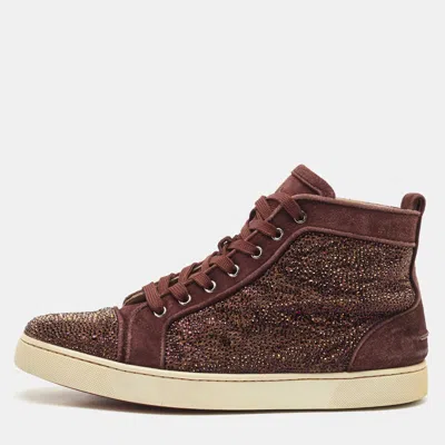 Pre-owned Christian Louboutin Purple Suede Strass Louis High Top Sneakers Size 44.5