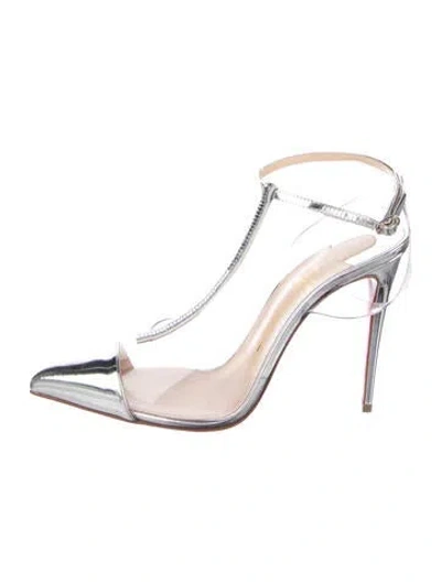 Pre-owned Christian Louboutin Pvc Crystal Embellishments T-strap Pumps In Clear/silver