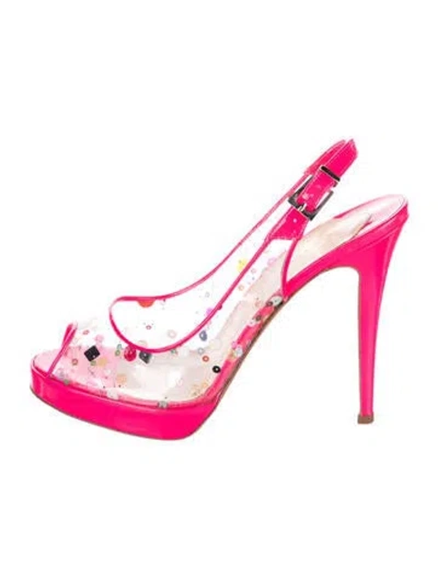 Pre-owned Christian Louboutin Pvc Graphic Print Slingback Pumps In Pink