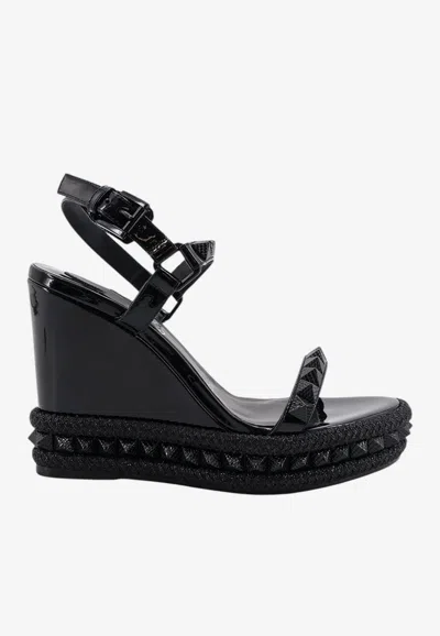 Christian Louboutin Pyraclou Wedge Sandals In Leather And Patent Leather In Black