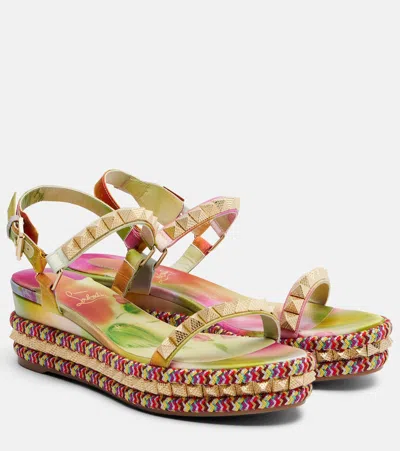 Christian Louboutin Pyra Clou Studded Floral Espadrille Wedges In Multi