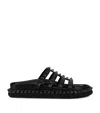 Christian Louboutin Womens Black Pyra Hallulila Waxed Leather Flat Sandals Eur 39.5 / 6.5 Uk