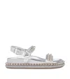 Christian Louboutin Womens Silver Pyrabizz Flat Leather Sandals Eur 40 / 7 Uk In Silver