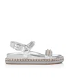 Christian Louboutin Womens Silver Pyrabizz Flat Leather Sandals Eur 40 / 7 Uk In Silver