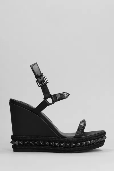 Christian Louboutin Pyraclou 110 Studded Velvet And Leather Wedge Sandals In Black