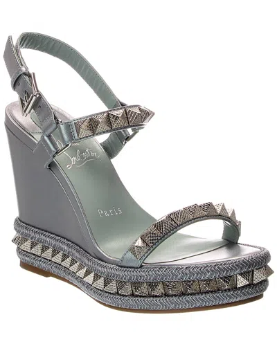 Christian Louboutin Pyraclou 110 Leather Wedge Sandal In Silver