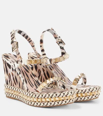 Christian Louboutin Pyraclou 110 Sandals In Rose-pink Silk In Animal Print