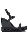 Christian Louboutin Pyraclou 110 Studded Velvet And Leather Wedge Sandals