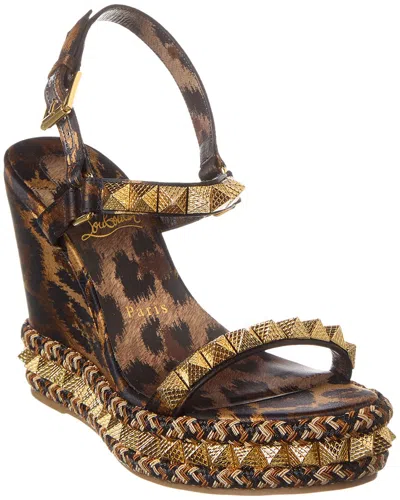 Christian Louboutin Pyraclou 110 Satin Wedge Sandal In Brown