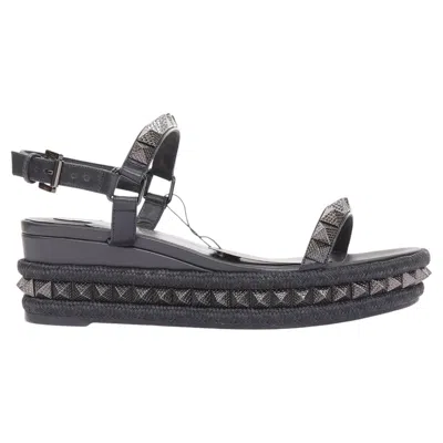 Pre-owned Christian Louboutin Pyraclou 60 Black Leather Spikes Platform Wedges Eu37