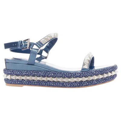 Pre-owned Christian Louboutin Pyraclou 60 Denim Blue Spikes Platform Wedges Eu38