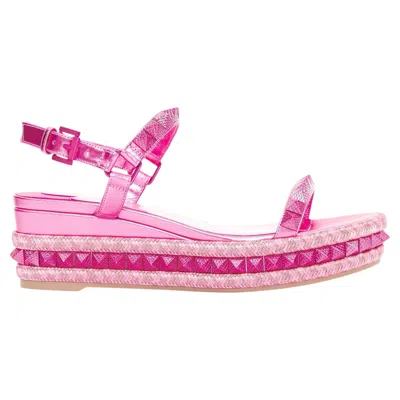Pre-owned Christian Louboutin Pyraclou 60 Glam Metallic Pink Spikes Platform Wedges Eu39