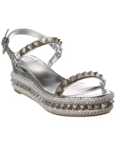 Christian Louboutin Pyraclou 60 Leather Wedge Sandal In Silver